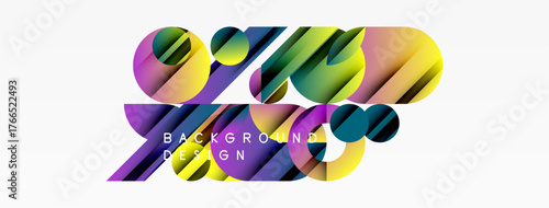 Abstract colorful design features layered ribbons, gradients. Text reads background design. Modern aesthetic, vibrant hues present.