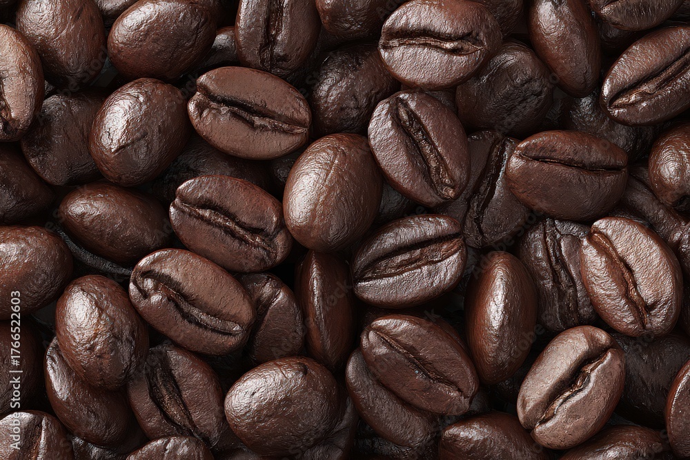 Fototapeta premium Close Up View Of Roasted Coffee Beans With Shiny Texture
