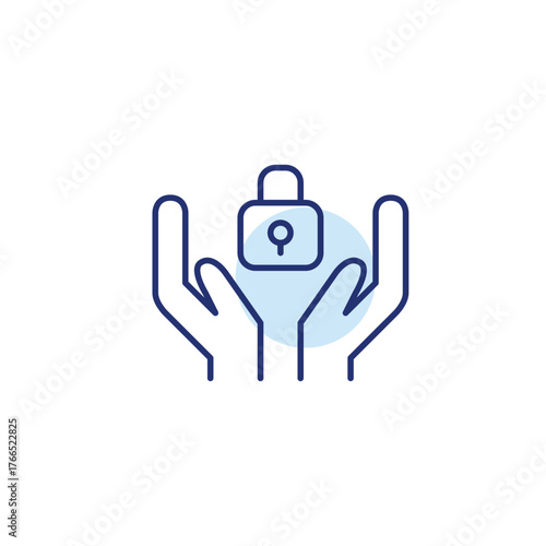 Lock in hands. Secure data access, protected privacy. Pixel perfect, editable stroke vector icon