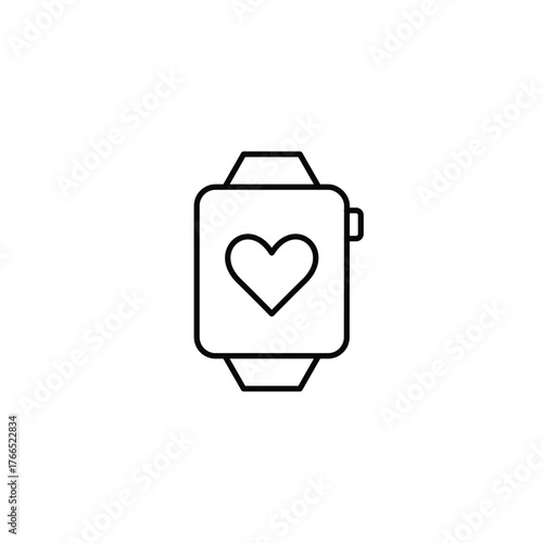 Heart on smart watch. Wellness tracking app, heart rate monitor. Pixel perfect, editable stroke vector icon