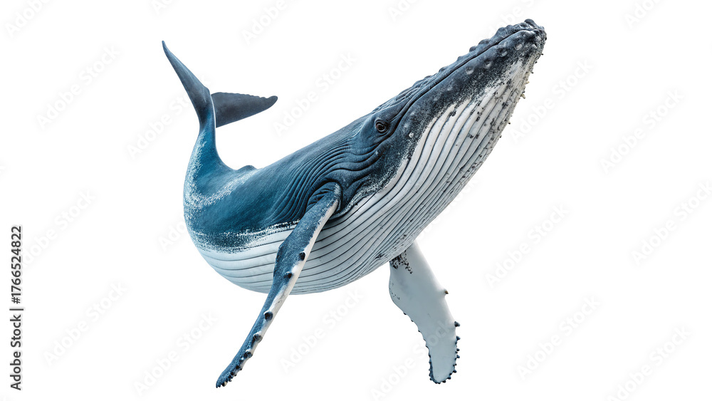 Obraz premium Humpback whale swimming gracefully isolated on transparent background