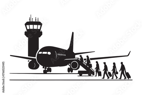 This illustration depicts an aircraft, a jet plane flying across the sky, symbolizing air travel and transportation