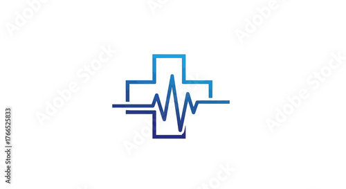 Medical Cross with Heartbeat Line Symbolizing Health and Care.