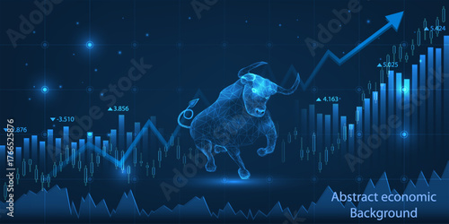 Vector illustrations of global economics with bull market and increase graph uptrend artwork and background financial and investment.