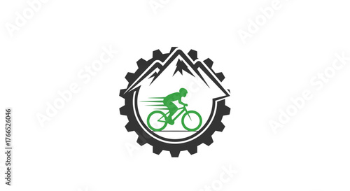 Mountain Biking Adventure Logo with Gear and Rider.