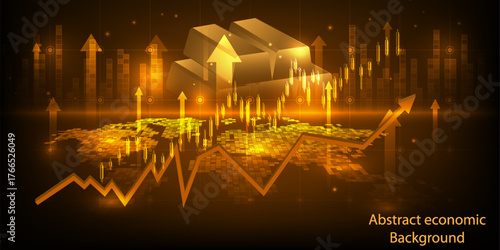 Vector illustrations of global economics with gold market increase graph uptrend artwork and background financial and investment.