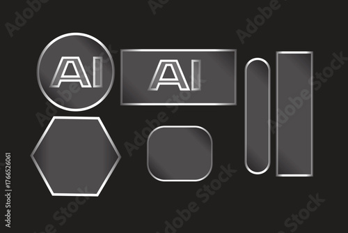 White UI square and circle banner collage with glow stroke. Abtsract widget template for smartphone and web app.liquid glass design.