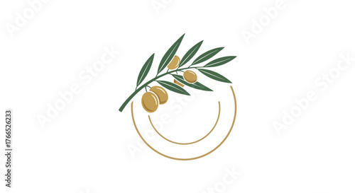 Olive Branch with Olives and Circular Design.