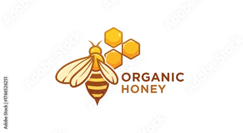 Organic Honey Bee and Honeycomb Logo Design.
