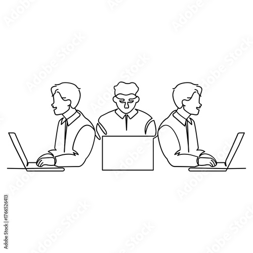 Continuous Line Drawing of People Working