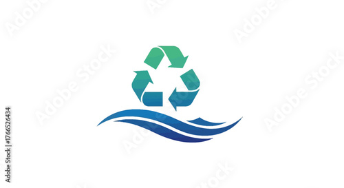 Recycle symbol with water waves representing environmental conservation.