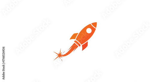 Red Rocket Launching into Space with Fiery Exhaust.