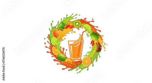 Refreshing Juice Splash with Vibrant Fruits and Healthy Drinks.