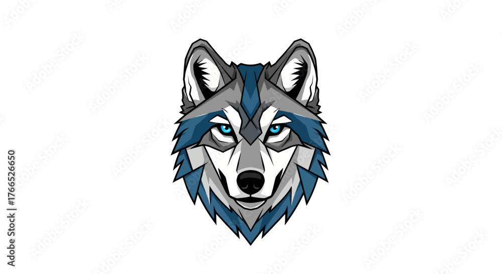 Fototapeta premium Striking Blue and Grey Wolf Head Illustration.