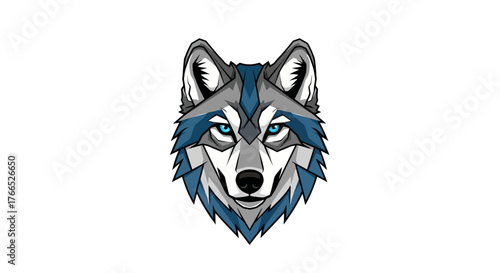 Striking Blue and Grey Wolf Head Illustration.