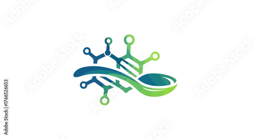 Spoon and molecule logo representing science and nutrition.