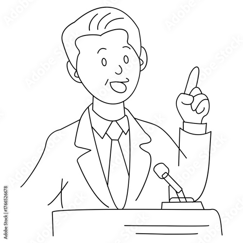 Line Art of Public Speaker at Podium
