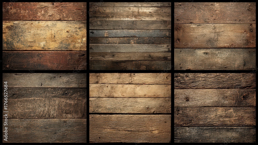 Fototapeta premium Collection of Six Abstract Texture Panels with Horizontal Striations in Earthy Tones and Grunge Effects