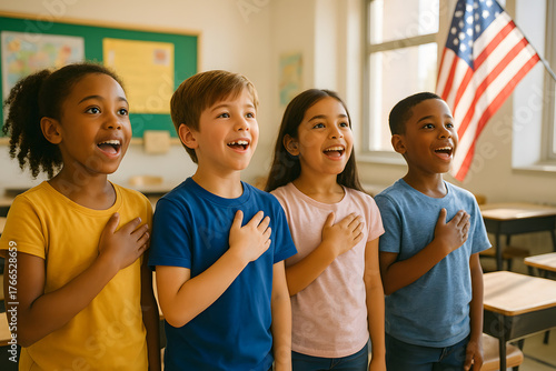 Diverse School Children Pledging Allegiance