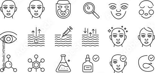 Cosmetic Procedures and Skincare Treatments Vector Icons Set for Beauty and Wellness