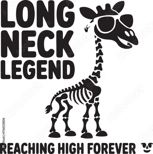 Black giraffe wearing sunglasses with text L O N G N E C K L E G E N D R E A C I N G H I G H F O R E V E R