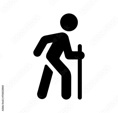 Silhouette vector icon illustration of a person using a cane