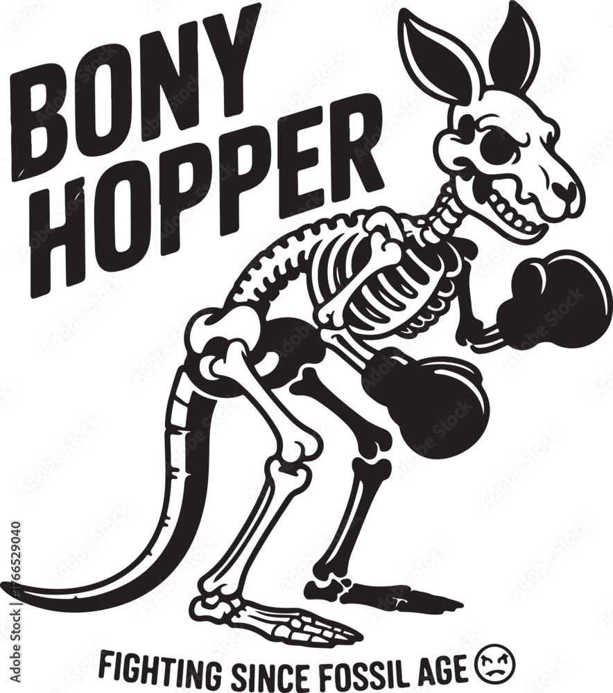 Fototapeta premium Black kangaroo wearing boxing gloves with text white