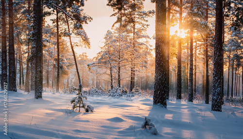 Whispers of Dawn in a Snowy Forest