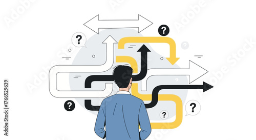 Navigating Decisions Man Facing Complex Paths with Question Marks
