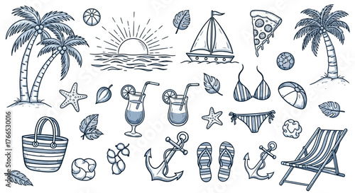 Beach Holiday Doodles Summer Vacation Vector Icons