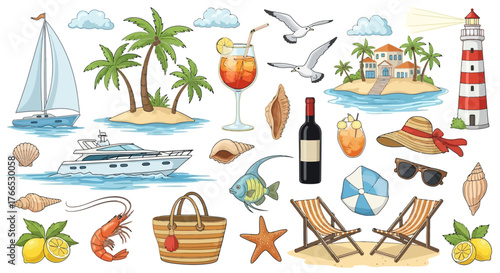 Tropical Paradise Vector Set Vacation Icons and Beach Elements
