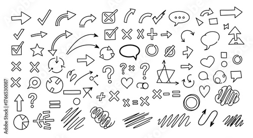 Assorted Hand-Drawn Arrows, Checkmarks, Bubbles and Doodle Elements