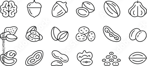 Set of various nuts and seeds line art vector illustration for healthy eating and food concepts