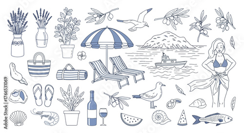 Coastal Collection Summer Holiday Vacation Hand-Drawn Illustration