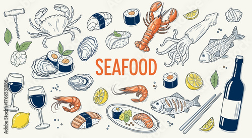 Seafood Feast Fresh Catch of the Day Illustration