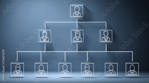 Organization chart illustrating hierarchy levels and reporting relationships. The image shows the arrangement of positions with clean design.