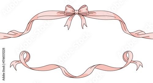 Delicate Pink Ribbon Design Element for Wedding and Invitation Cards