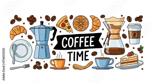 Coffee Time Composition with Food and Coffee Tools