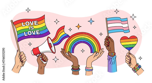 Diversity Celebration Hands Holding LGBTQ+ Pride Symbols