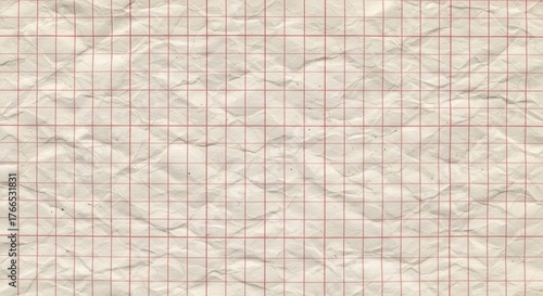 Crumpled sheet of graph paper texture isolated PNG with Transparent Background