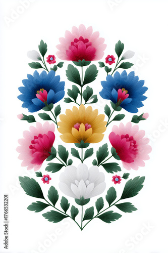 Colorful Traditional Polish Floral Arrangement Folk Art Design Isolated