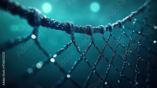 Intricate shimmering net against a teal backdrop evokes mystery and capture, perfect for security, technology, or ethereal concepts in design projects