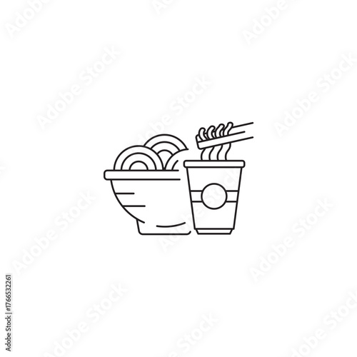 Noodle icon, Food kitchen and Cooking ramen Symbol Outline icon Transparent background Editable Stroke