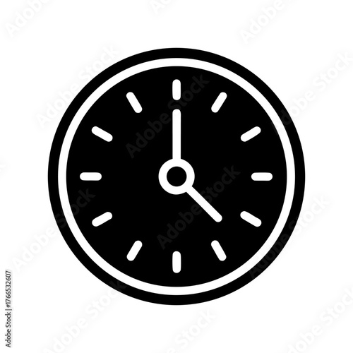 Time Clock Icon with Ticking Hands on White Background.