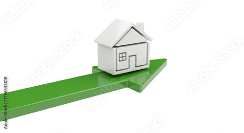 Small 3D House on Rising Green Arrow, Property Growth Concept