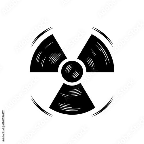 Danger symbol warning of radiation hazard with energetic radiating lines