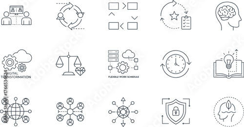 Business Process, Innovation, and Digital Transformation Line Icons