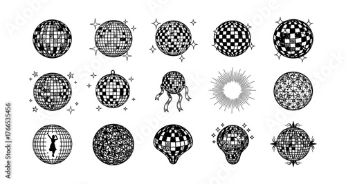 Retro disco ball collection with vintage and modern geometric designs