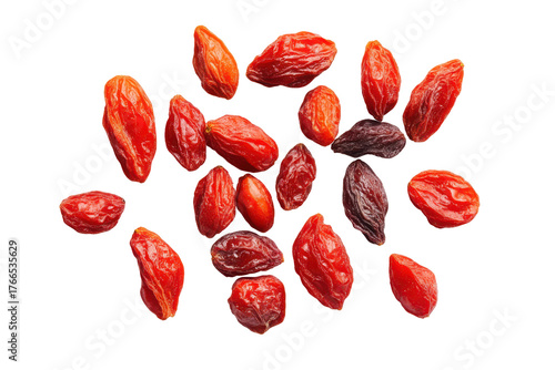 Pile of dried goji berries isolated on transparent background. Black goji berry isolated on white background.