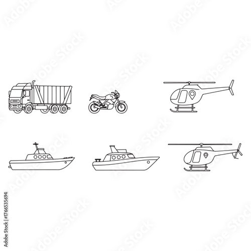 Outline illustrations of transportation vehicles truck